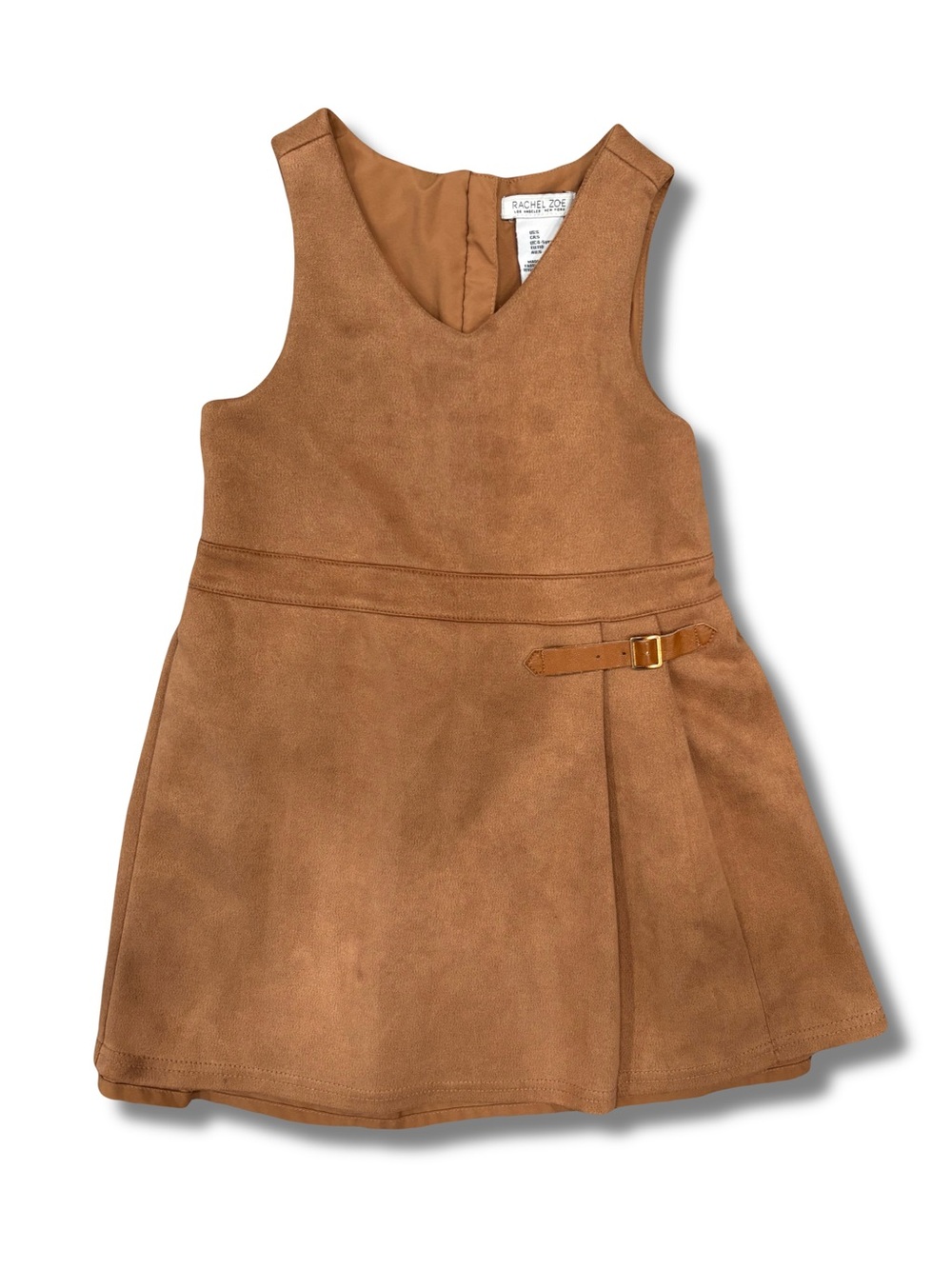 Rachel Zoe Girls Size 5 Brown Faux Suede A-Line Sleeveless V-Neck Zip Dress